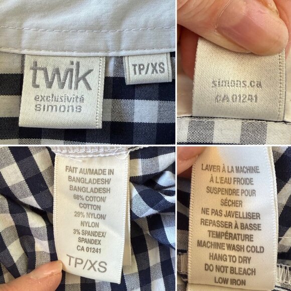 Twik by Simons Top Size XS Button Down Black Gingham Peter Pan White Collar - Picture 7 of 13